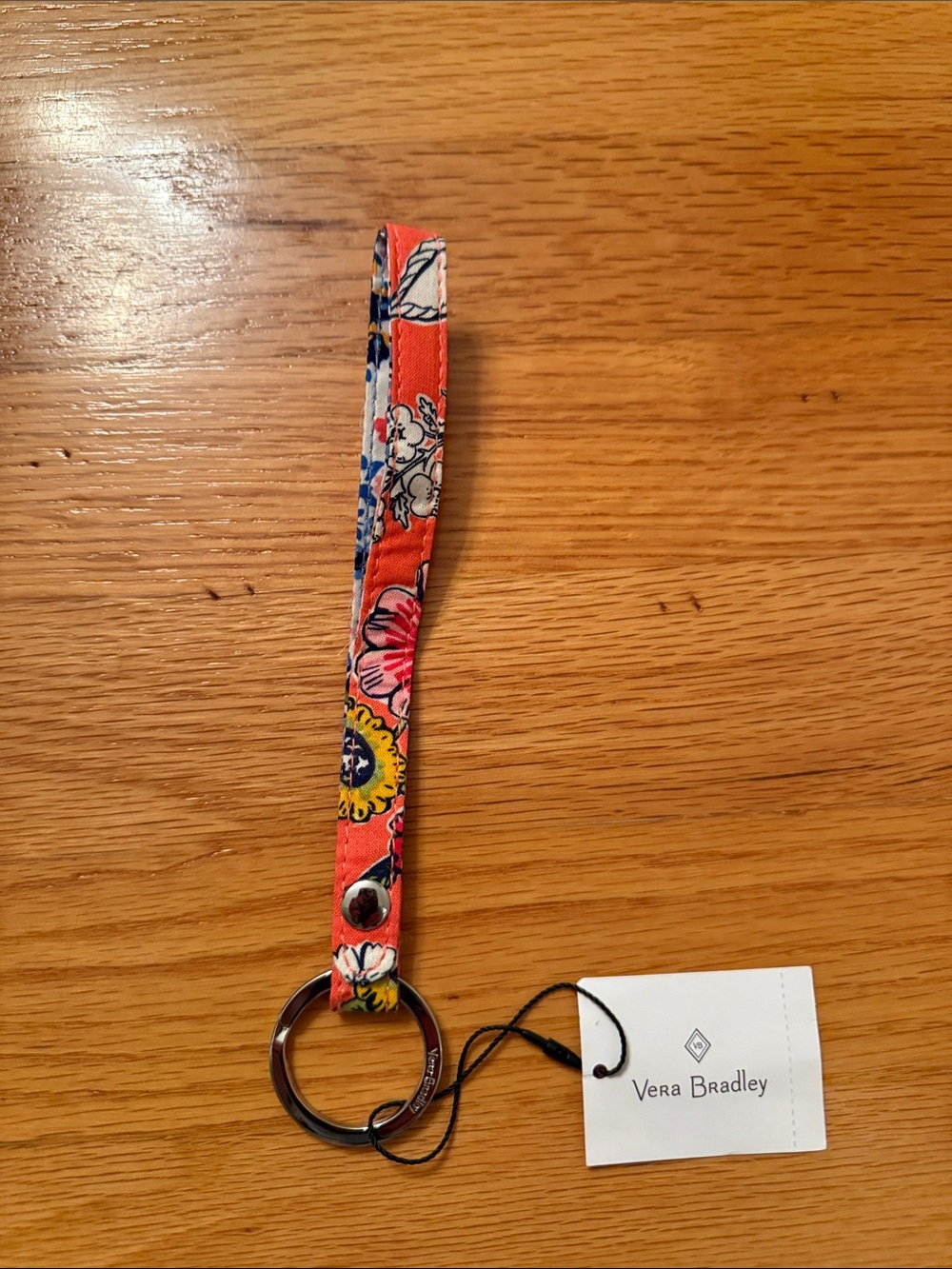 Vera Bradley Coral Floral Wristlet Key Ring with Multicolor Blooms - Picture 1 of 4